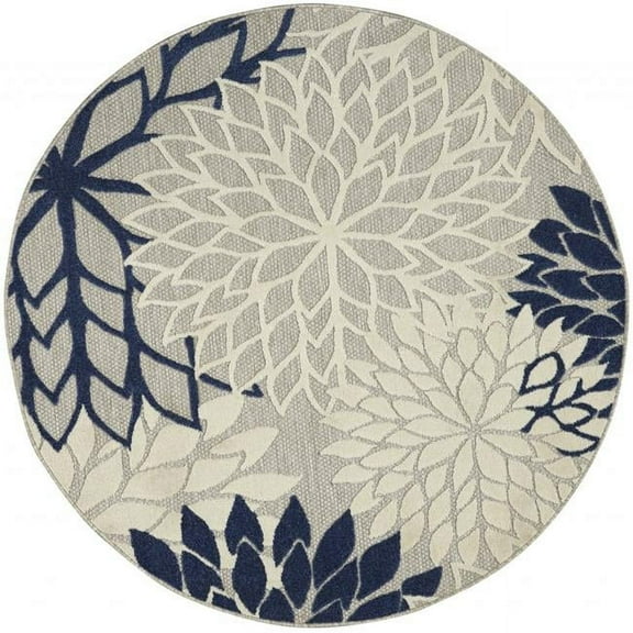 4 ft. Round Ivory & Navy Indoor & Outdoor Area Rug