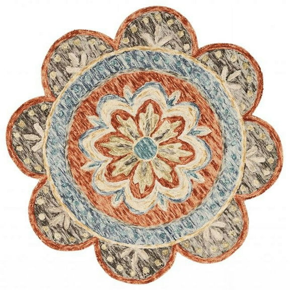 4 ft. Round Orange Scalloped Edge Area Rug