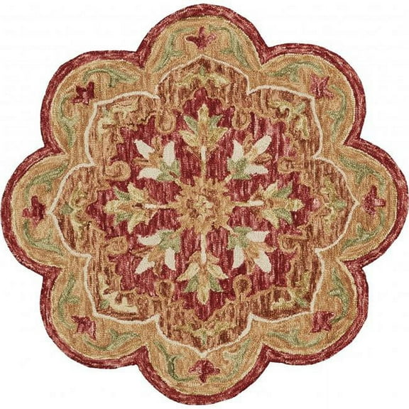4 ft. Round Rustic Red Scalloped Edge Area Rug