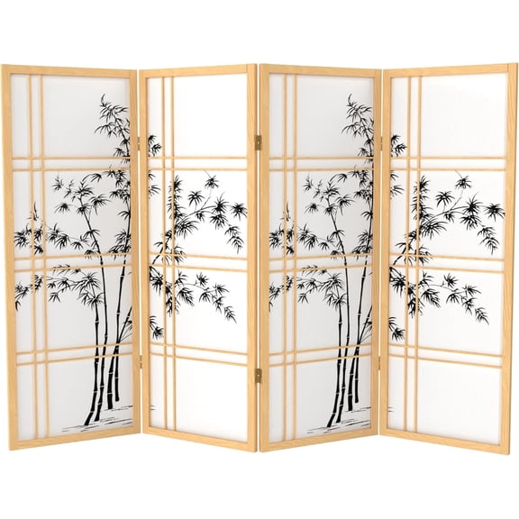4 ft. Short Bamboo Tree Shoji Screen - Natural - 4 Panels