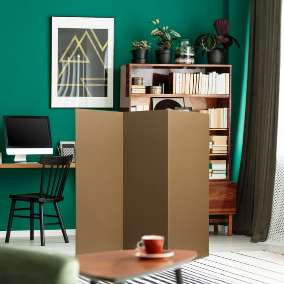 4 ft. Short Brown Temporary Cardboard Folding Screen - 3 Panels