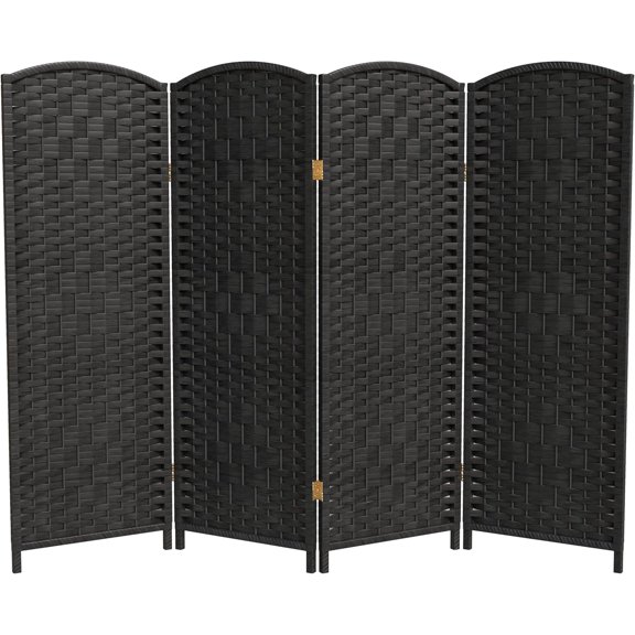 4 ft. Short Diamond Weave Fiber Folding Screen - Black - 4 Panel