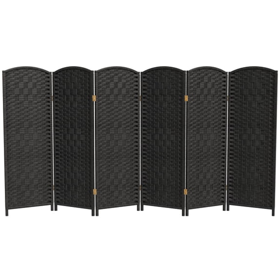 Red Lantern 4 ft. Short Diamond Weave Fiber Folding Screen - Black - 6 Panel