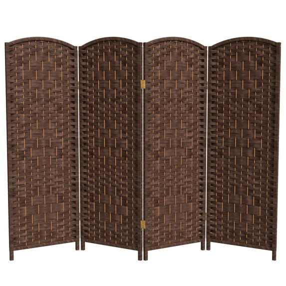 Red Lantern 4 ft. Short Diamond Weave Fiber Folding Screen - Dark Mocha - 4 Panel