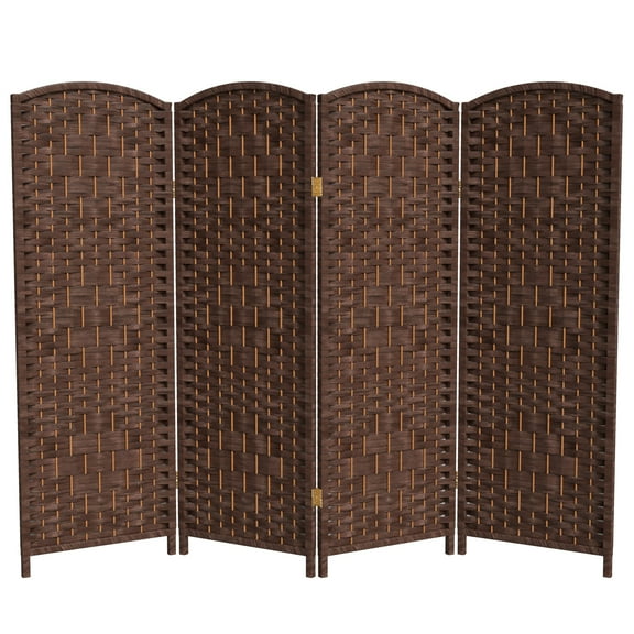 Red Lantern 4 ft. Short Diamond Weave Fiber Folding Screen - Dark Mocha - 4 Panel