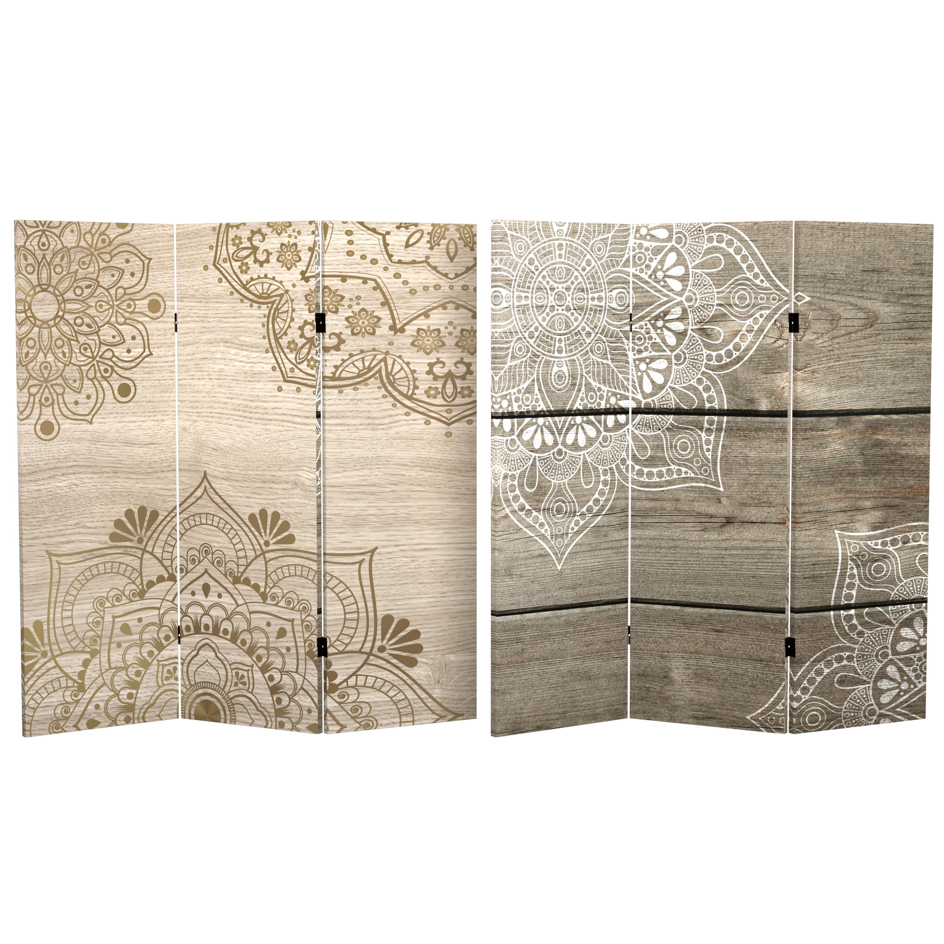 4 ft. Short Double Sided Mandala on Oak Canvas Folding Screen