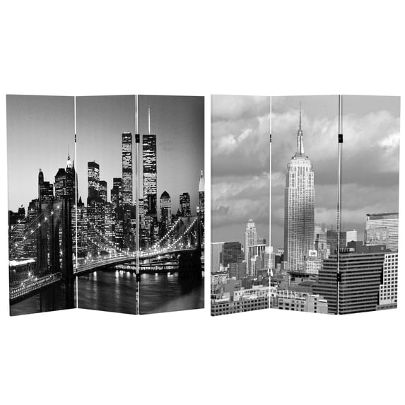 4 ft. Short Double Sided New York Scenes Canvas Folding Screen