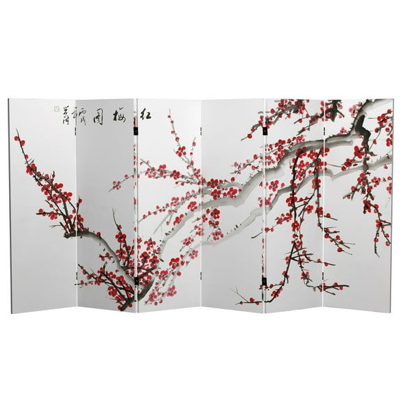 4 ft. Short Double Sided Plum Blossom Canvas Folding Screen