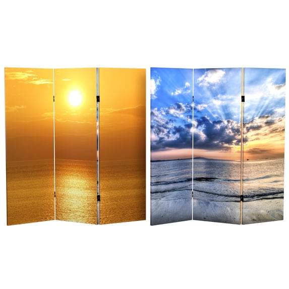 4 ft. Short Double Sided Sunrise  Canvas Folding Screen
