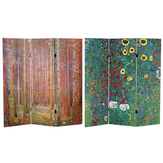Red Lantern 4 ft. Short Klimt Canvas Folding Screen - Tannenwald/Farm Garden