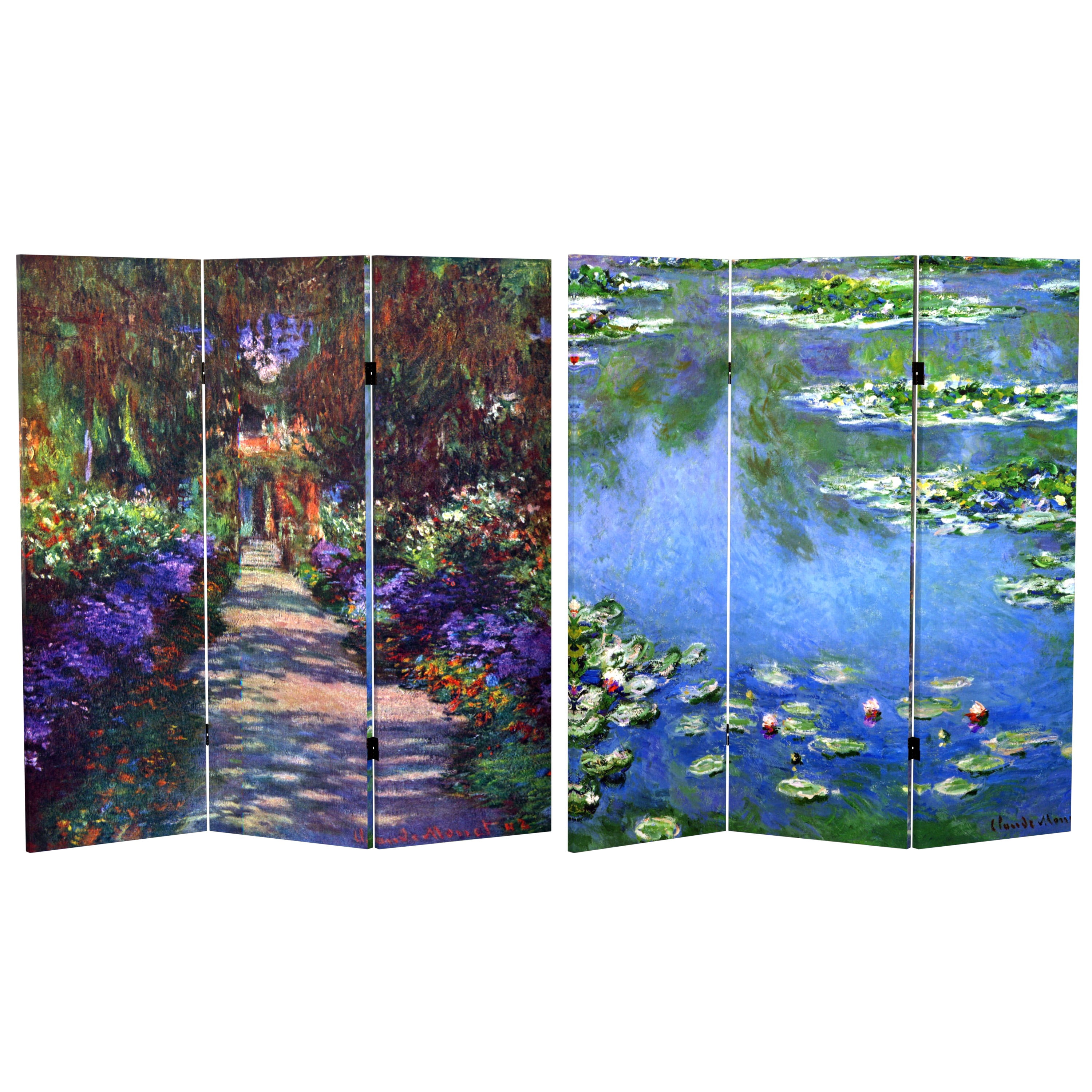Red Lantern 4 ft. Short Monet Canvas Folding Screen - Lilies/Garden at Giverny
