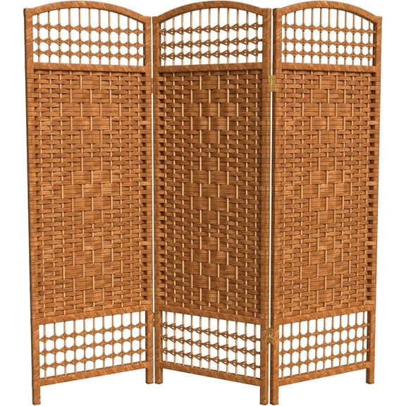 4 ft. Short Fiber Weave Folding Screen - Dark Beige - 3 Panels