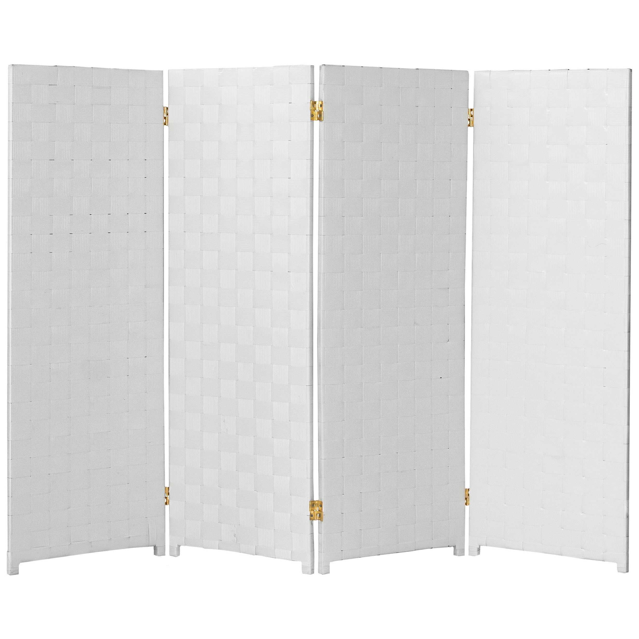 Red Lantern 4 ft. Short Woven Fiber Outdoor All Weather Folding Screen - 4 Panel - White