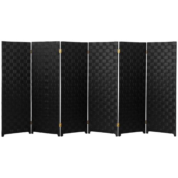 Red Lantern 4 ft. Short Woven Fiber Outdoor All Weather Folding Screen - 6 Panel - Black