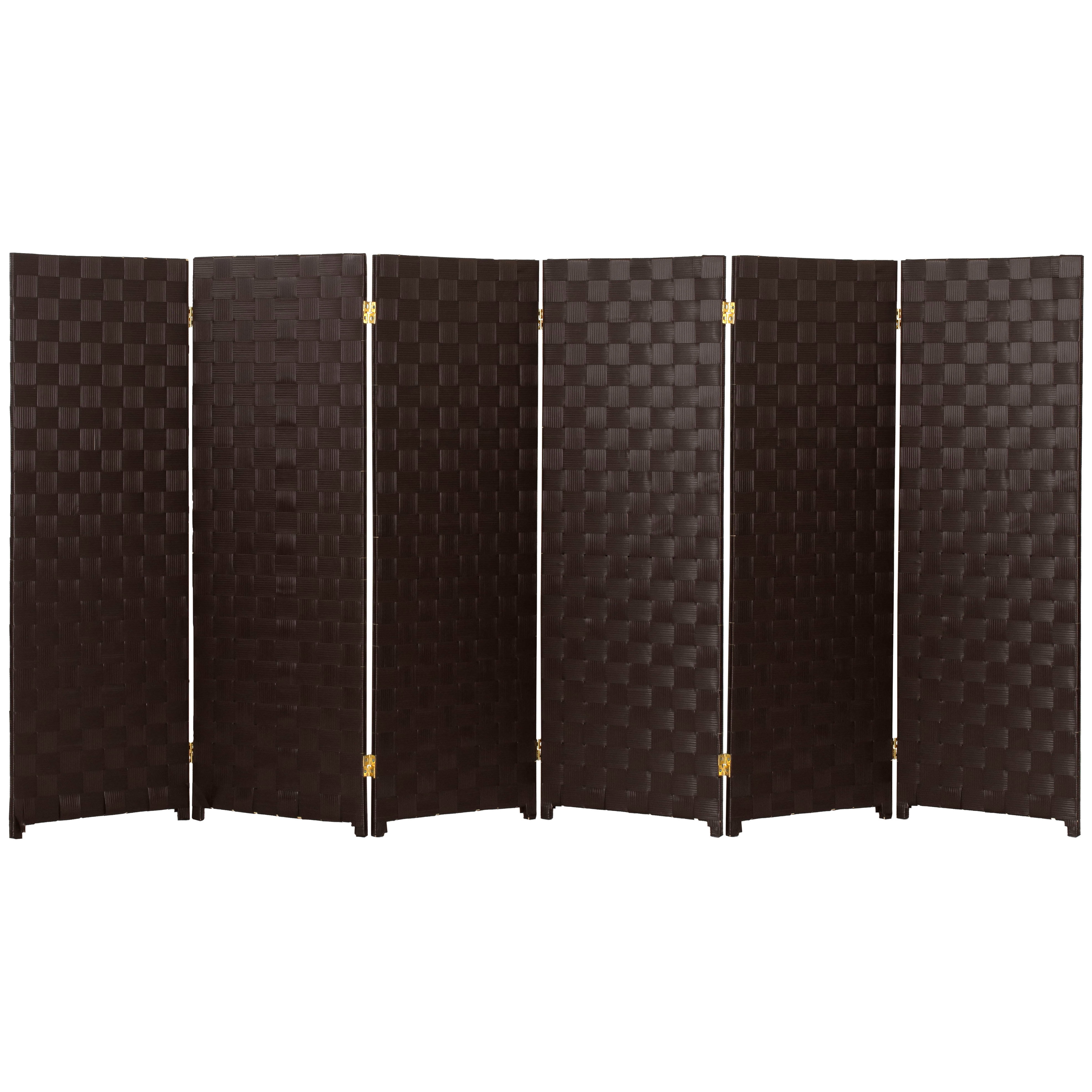 Red Lantern 4 ft. Short Woven Fiber Outdoor All Weather Folding Screen - 6 Panel - Dark Brown