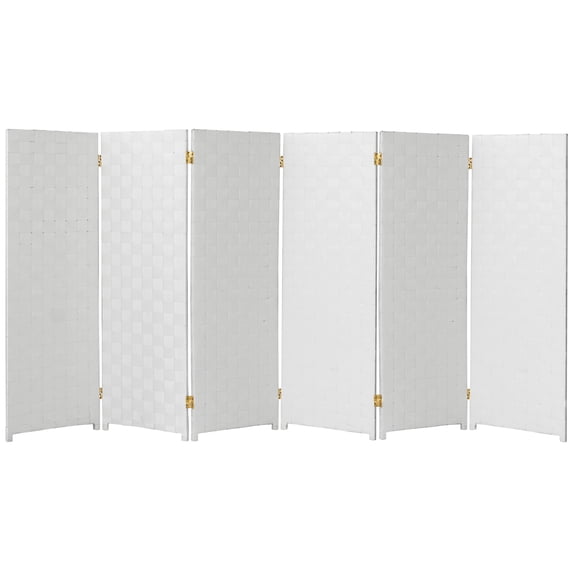 Red Lantern 4 ft. Short Woven Fiber Outdoor All Weather Folding Screen - 6 Panel - White