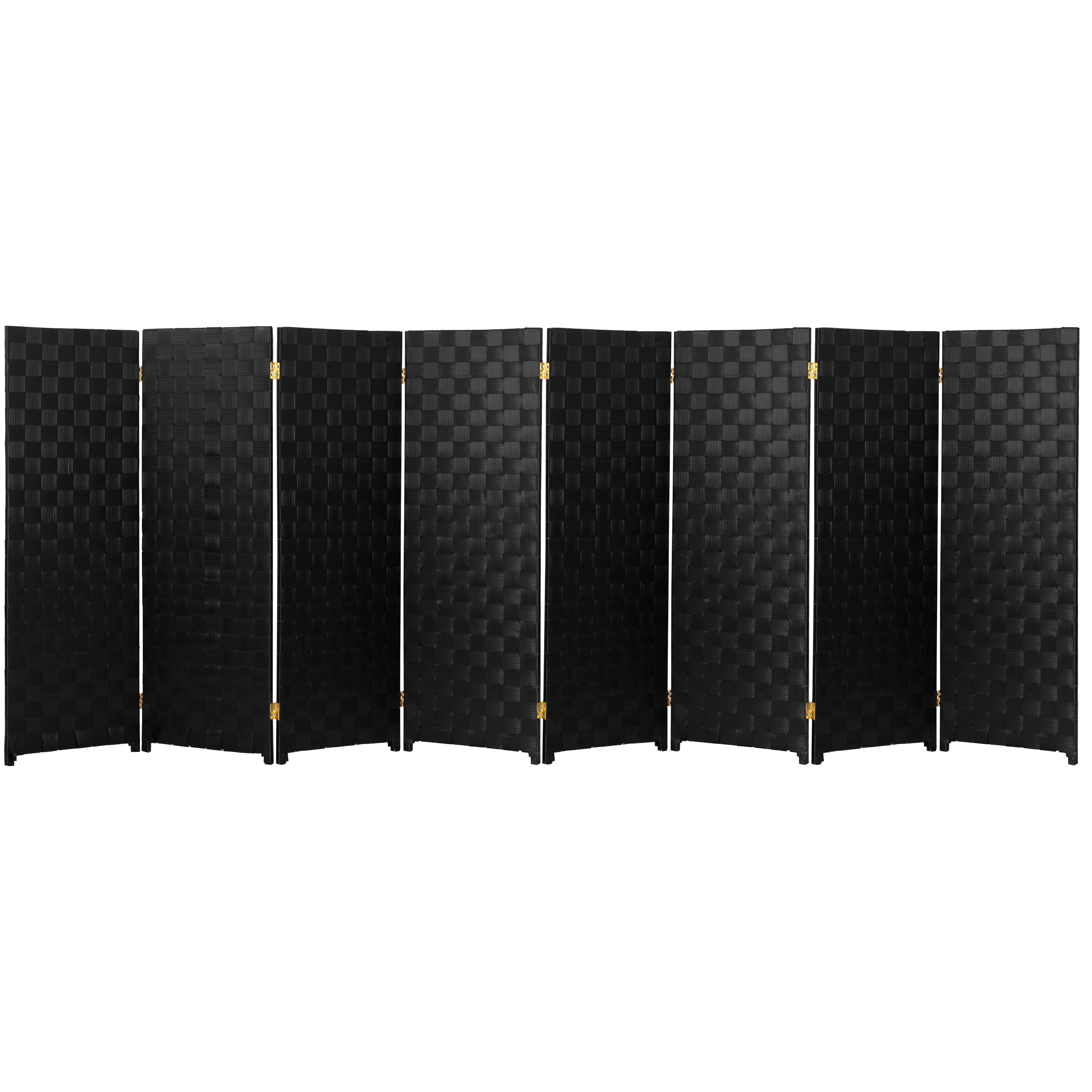 Red Lantern 4 ft. Short Woven Fiber Outdoor All Weather Folding Screen - 8 Panel - Black