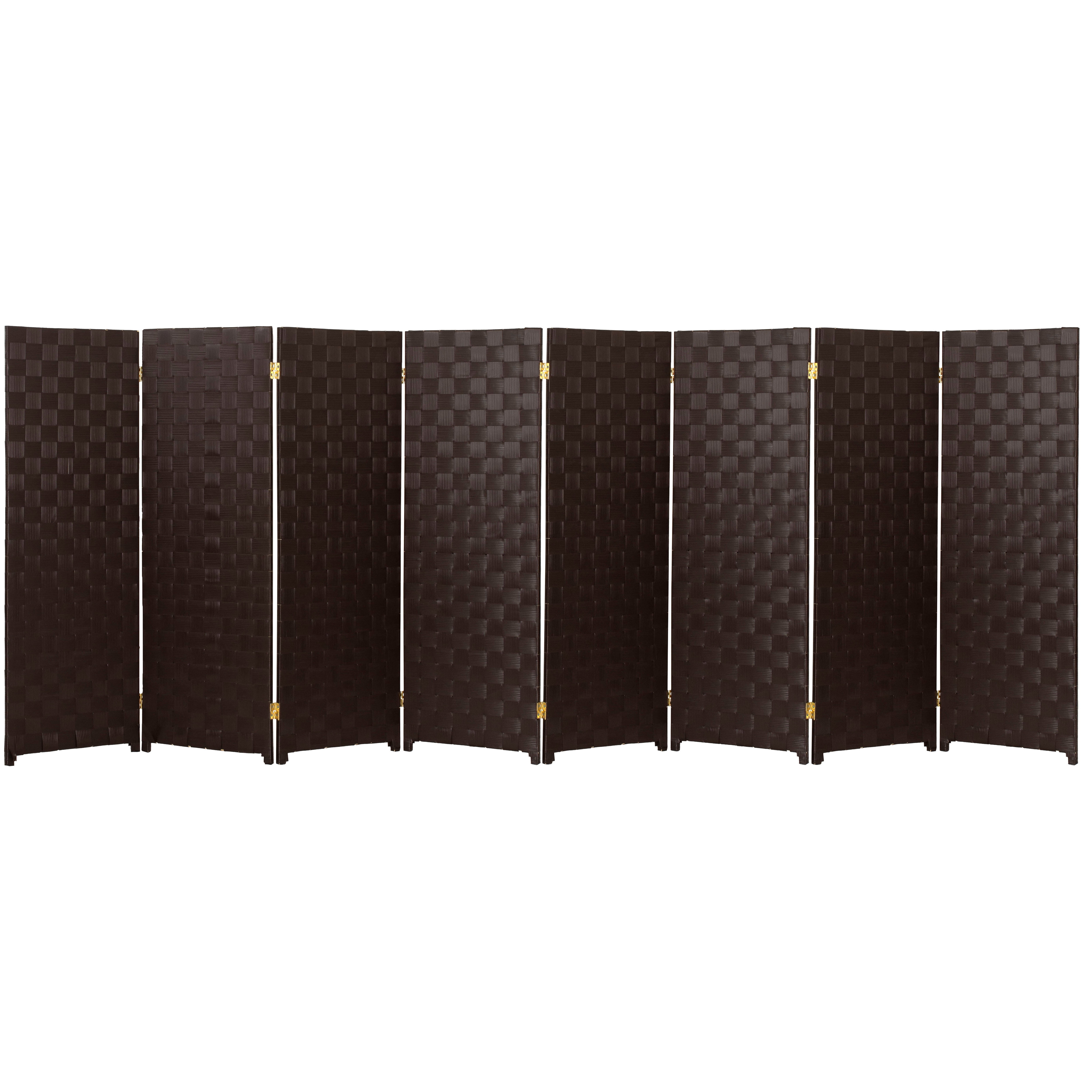 Red Lantern 4 ft. Short Woven Fiber Outdoor All Weather Folding Screen - 8 Panel - Dark Brown