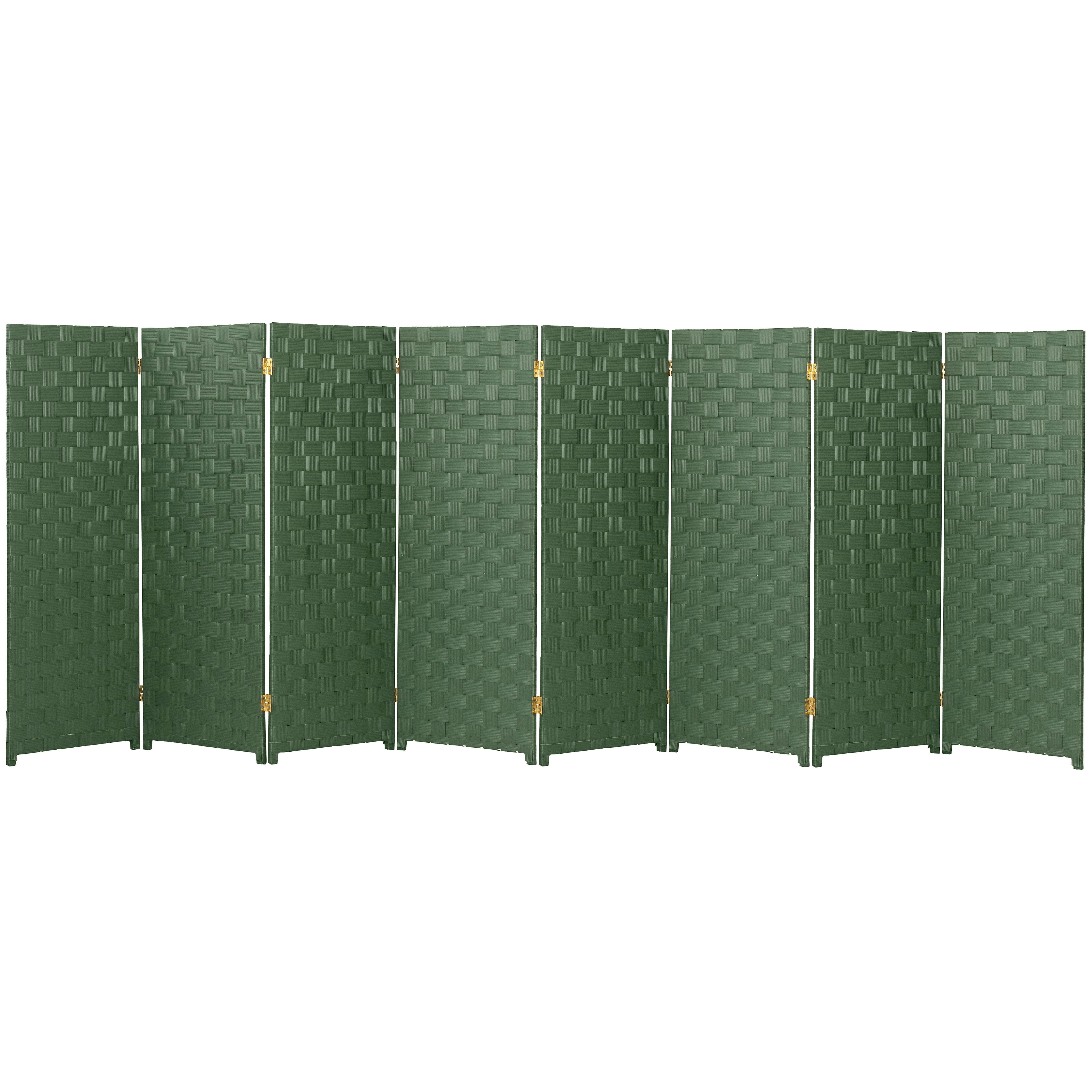 Red Lantern 4 ft. Short Woven Fiber Outdoor All Weather Folding Screen - 8 Panel - Green