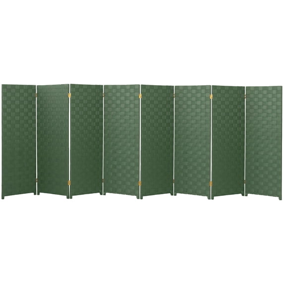 Red Lantern 4 ft. Short Woven Fiber Outdoor All Weather Folding Screen - 8 Panel - Green
