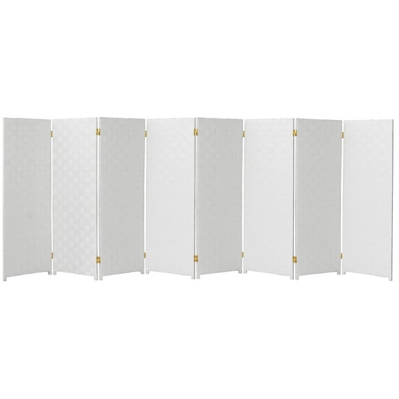 Red Lantern 4 ft. Short Woven Fiber Outdoor All Weather Folding Screen - 8 Panel - White