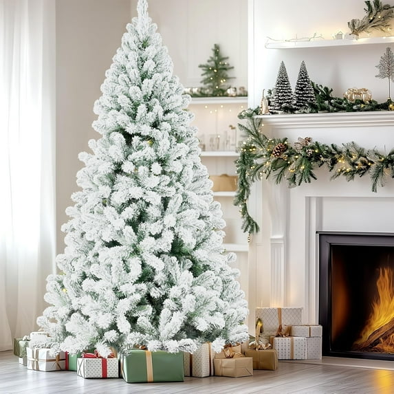 4 ft Snow Flocked Artificial Spruce Christmas Tree, Party Decoration w/328 Branch Tips, Metal Hinges & Foldable Base