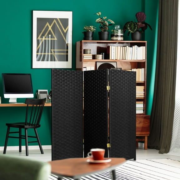 4 ft. Tall Color Dyed Fiber Weave Panel Screen Room Divider - Black - 3 Panel