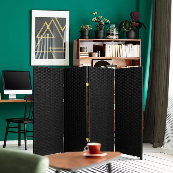 4 ft. Tall Color Dyed Fiber Weave Panel Screen Room Divider - Black - 4 Panel
