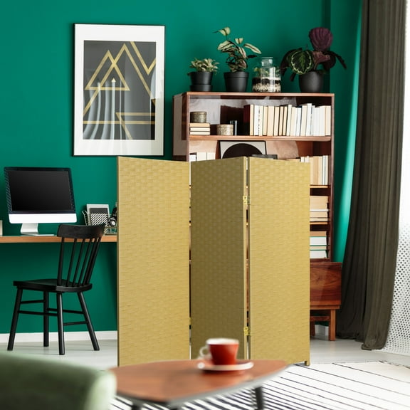 4 ft. Tall Color Dyed Fiber Weave Panel Screen Room Divider - Dark Beige - 3 Panel