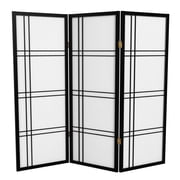 4 ft. Tall Japanese Design Double Cross Lattice Screen - Black - 3 Panels