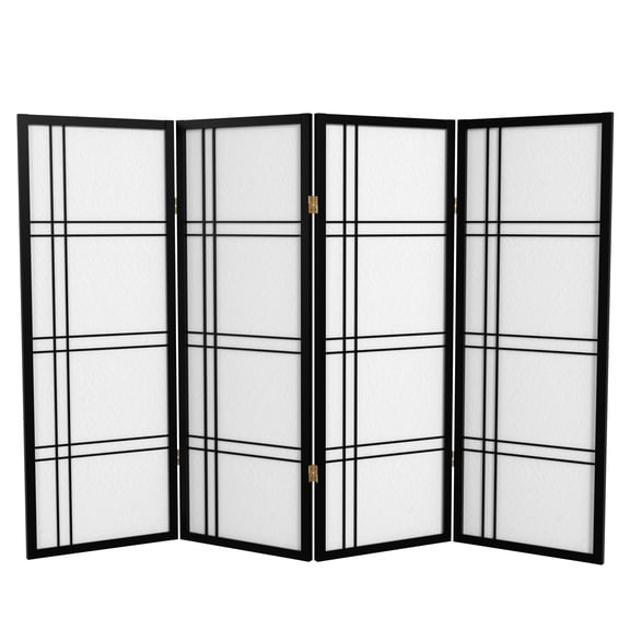 4 ft. Tall Japanese Design Double Cross Lattice Screen - Black - 4 Panels