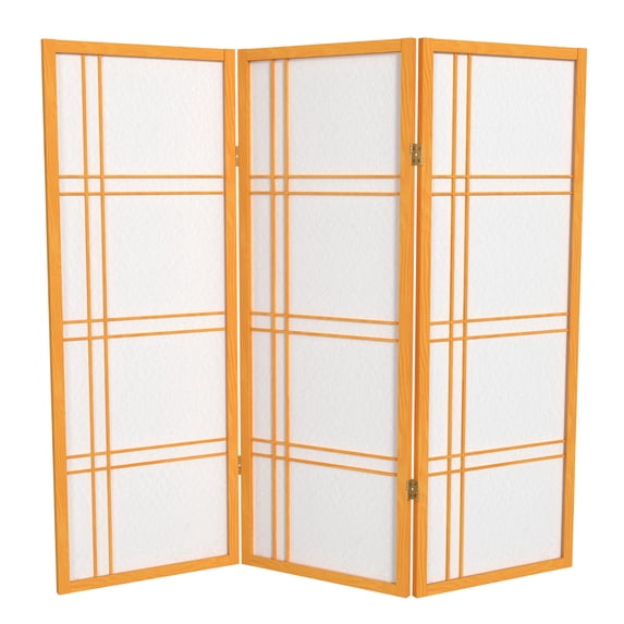 4 ft. Tall Japanese Design Double Cross Lattice Screen - Honey - 3 Panels