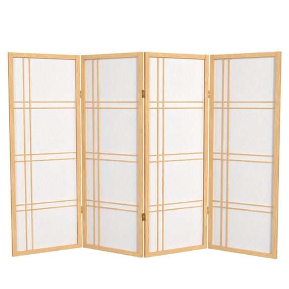 4 ft. Tall Japanese Design Double Cross Lattice Screen - Natural - 4 Panels
