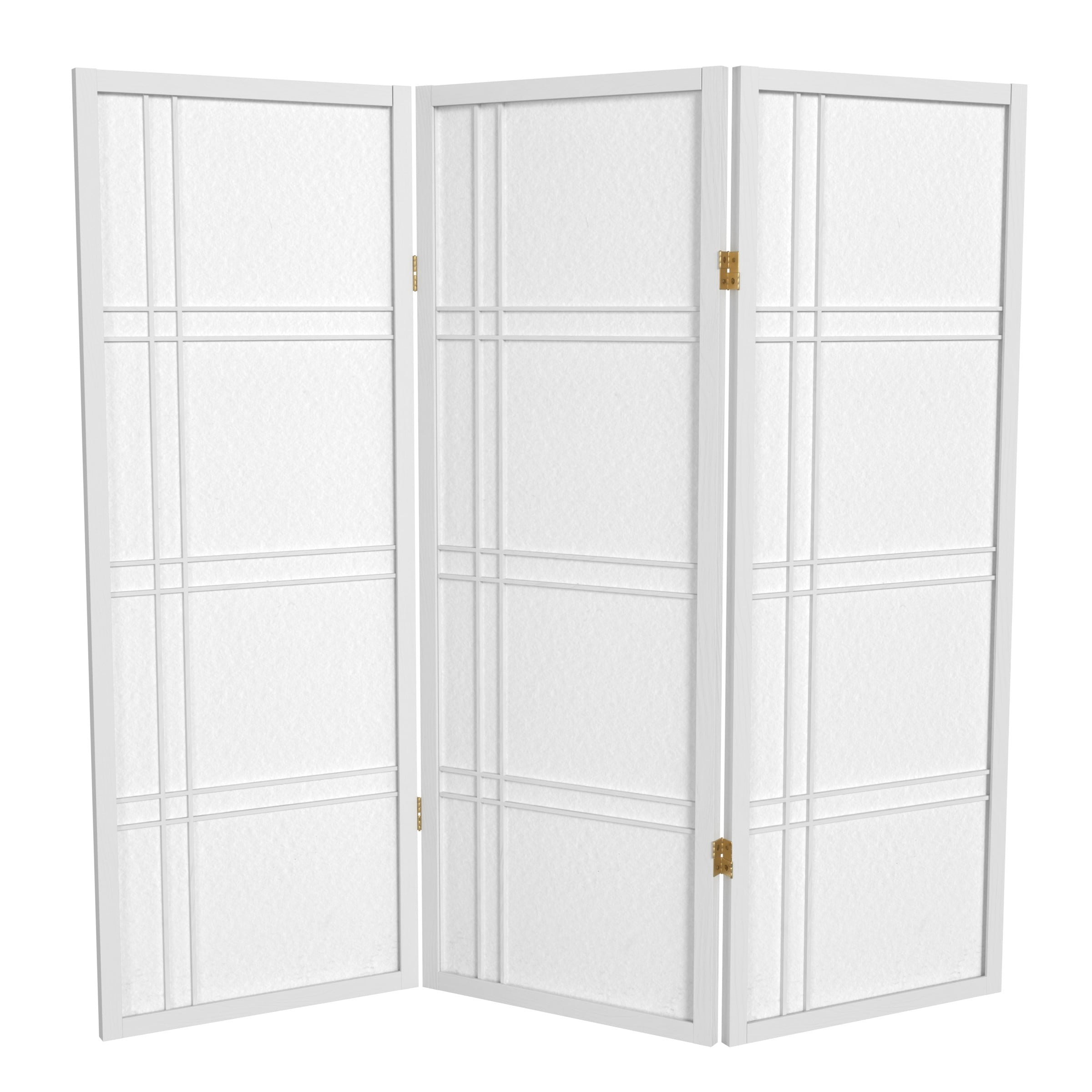4 ft. Tall Japanese Design Double Cross Lattice Screen - White - 3 Panels