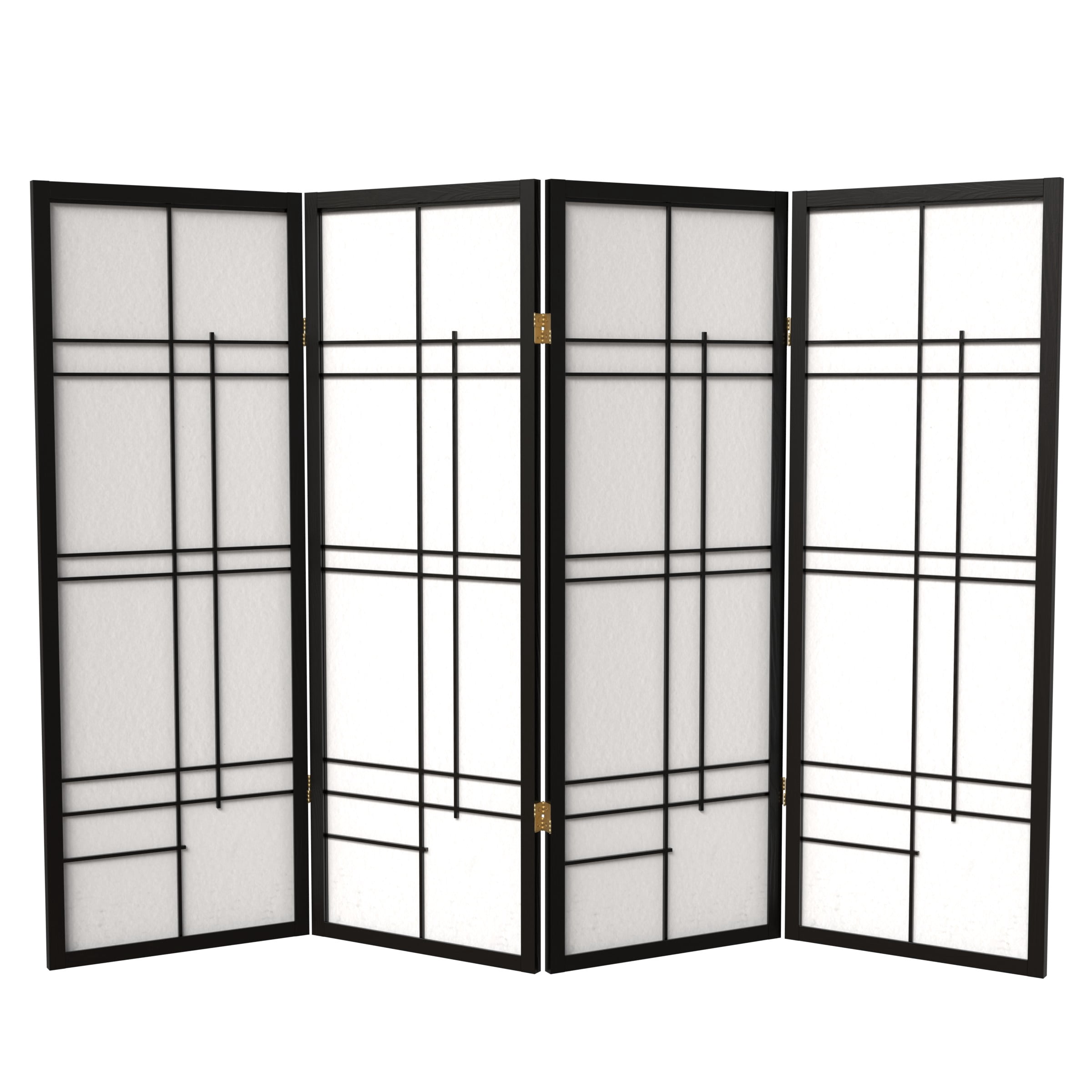 4 ft. Tall Japanese Style Eudes Lattice Folding Screen - Black - 4 Panels