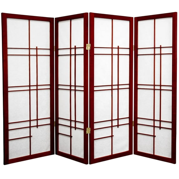 4 ft. Tall Japanese Style Eudes Lattice Folding Screen - Rosewood - 4 Panels
