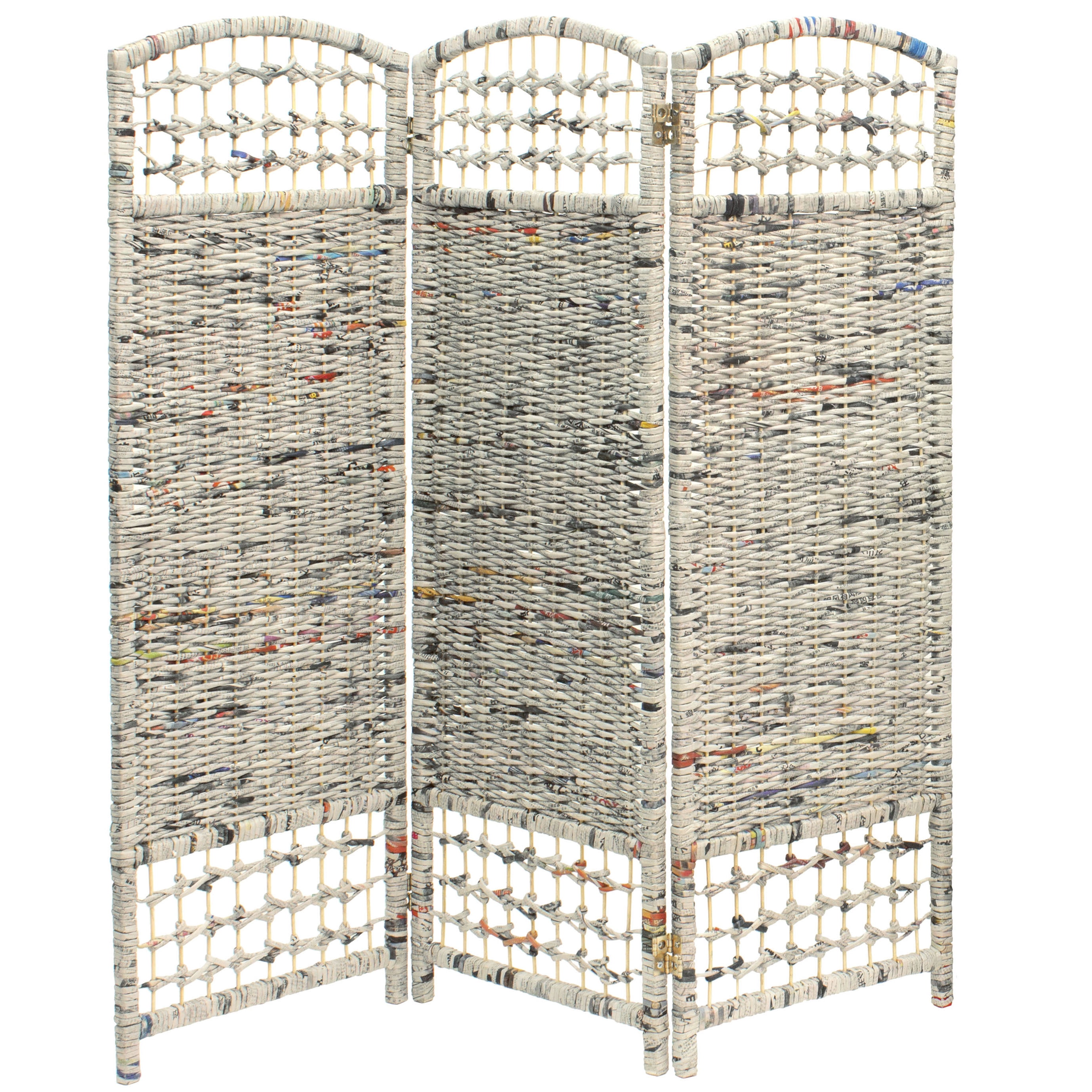 4 ft. Tall Origami Style Recycled Hong Kong Newsprint Screen Divider - 3 Panels