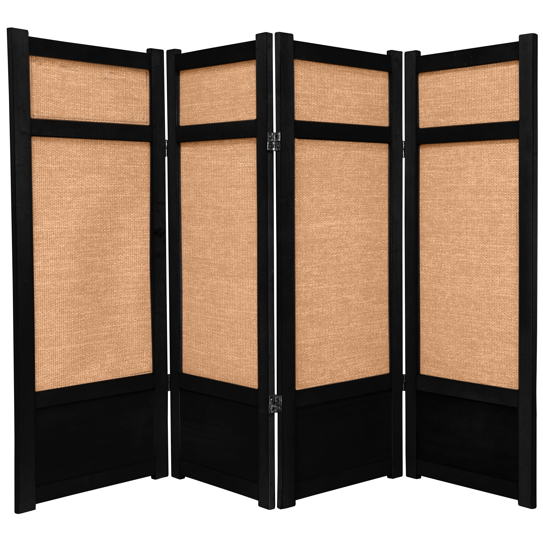 4 ft. Tall Premium Wood and Woven Jute Shoji Screen - 4 Panel - Black