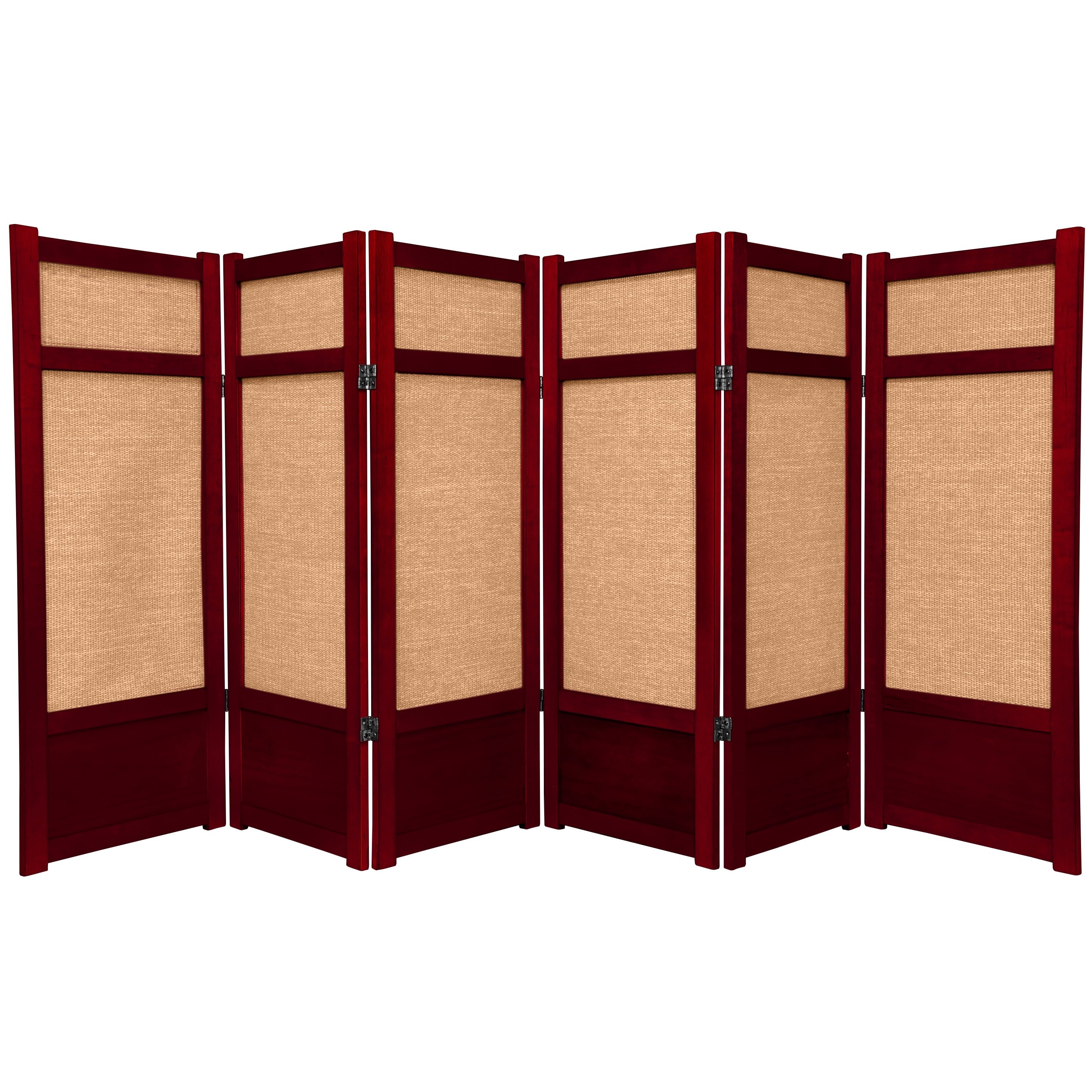 4 ft. Tall Premium Wood and Woven Jute Shoji Screen - 6 Panel - Rosewood