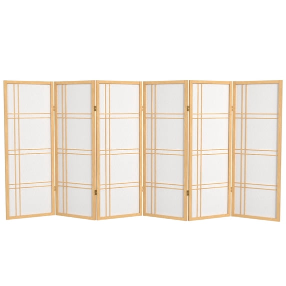 Red Lantern 4 ft. Short Double Cross Shoji Screen - Natural - 6 Panels