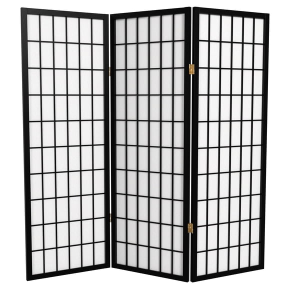 4 ft. Tall Window Pane Shoji Screen - Black - 3 Panels