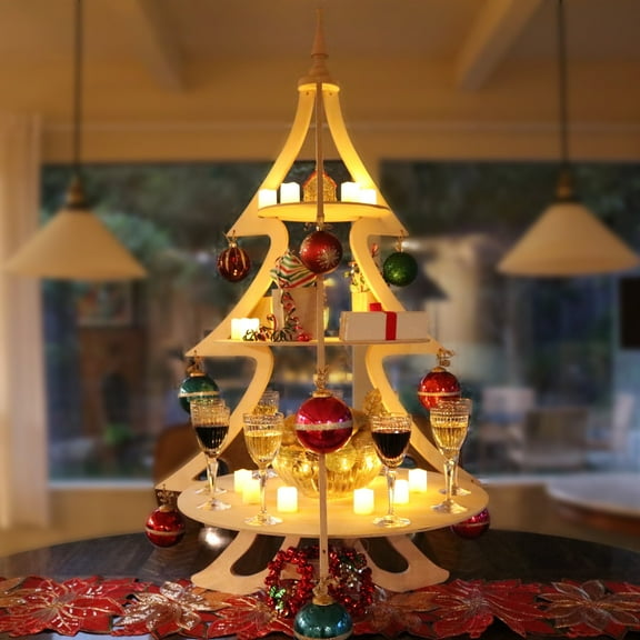 A Treasured Tree Christmas Tree Traditional Baltic Birch with Three Shelves 4 ft