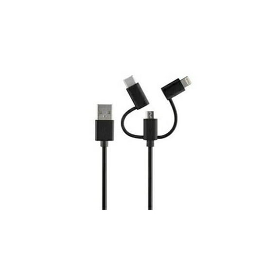 4 ft. USB to USB-C TM Lightning R & Micro Charge & Sync Cable Black