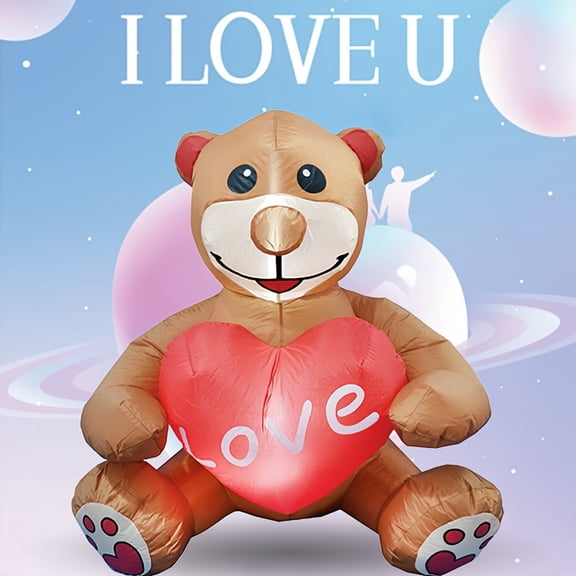 4 ft Valentines Day Inflatable Outdoor Decorations Inflatable Bear with Heart LED Lighted Valentines Inflatables Bear Blow up Yard Decor for Gift Wedding Home Yard Lawn Indoor Party
