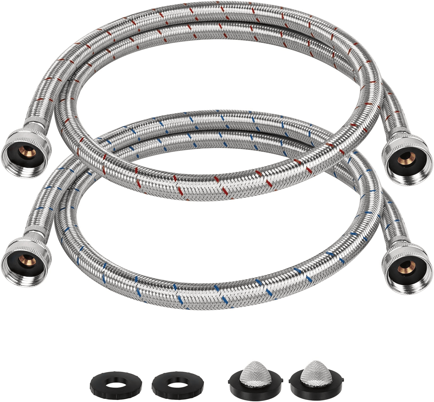 4 ft Washing Machine Hoses, 2 Pack 3/4" FHT Stainless Steel Washer