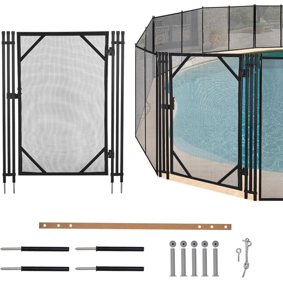 4 ft x 2.5 Ft Pool Fence Safety Gate Steel and Aluminum Frame with Mesh - Black