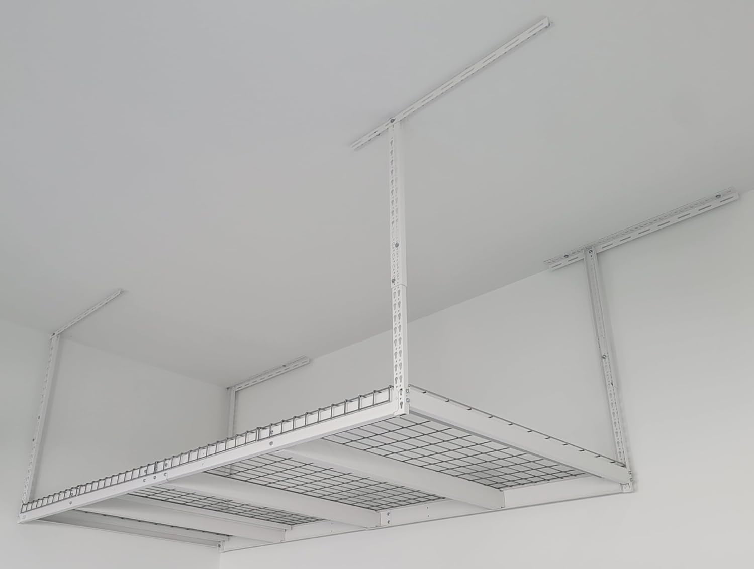 4 ft x 8 ft Overhead Storage Rack Adjustable in White, Heavy Duty Steel