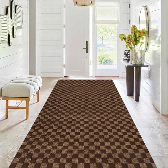 4 ft x6 ft, Outdoor/Indoor Rug with Rubber Backing Non Slip for Hallway, Kitchen, Patio, Laundry, RV, Entryway, Garage, Bathroom, Area Rug Carpet, Brown Check, Customizable