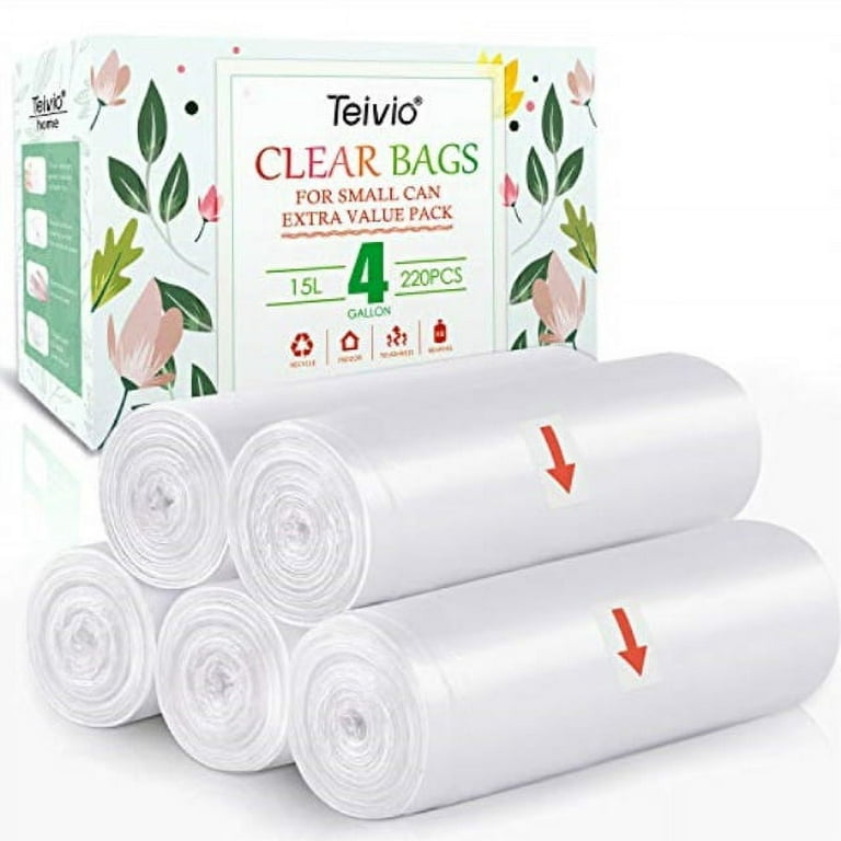 2 Gallon 220pcs Strong Drawstring Trash Bags Garbage Bags by Teivio,  Bathroom Trash Can Bin Liners, Small Plastic Bags for Home Office Kitchen,  White
