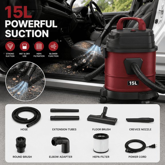 4-gallon wet and dry vacuum cleaner, 5.5 horsepower, lightweight all-in-one wet and dry vacuum cleaner, suitable for cleaning cars, boats, pet hair, equipped with a large-capacity storage tank